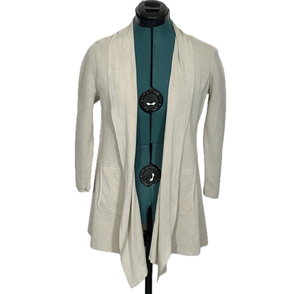 Eileen Fisher Cardigan Silk Cotton Open Front PS Beige Petite Minimalist Drape